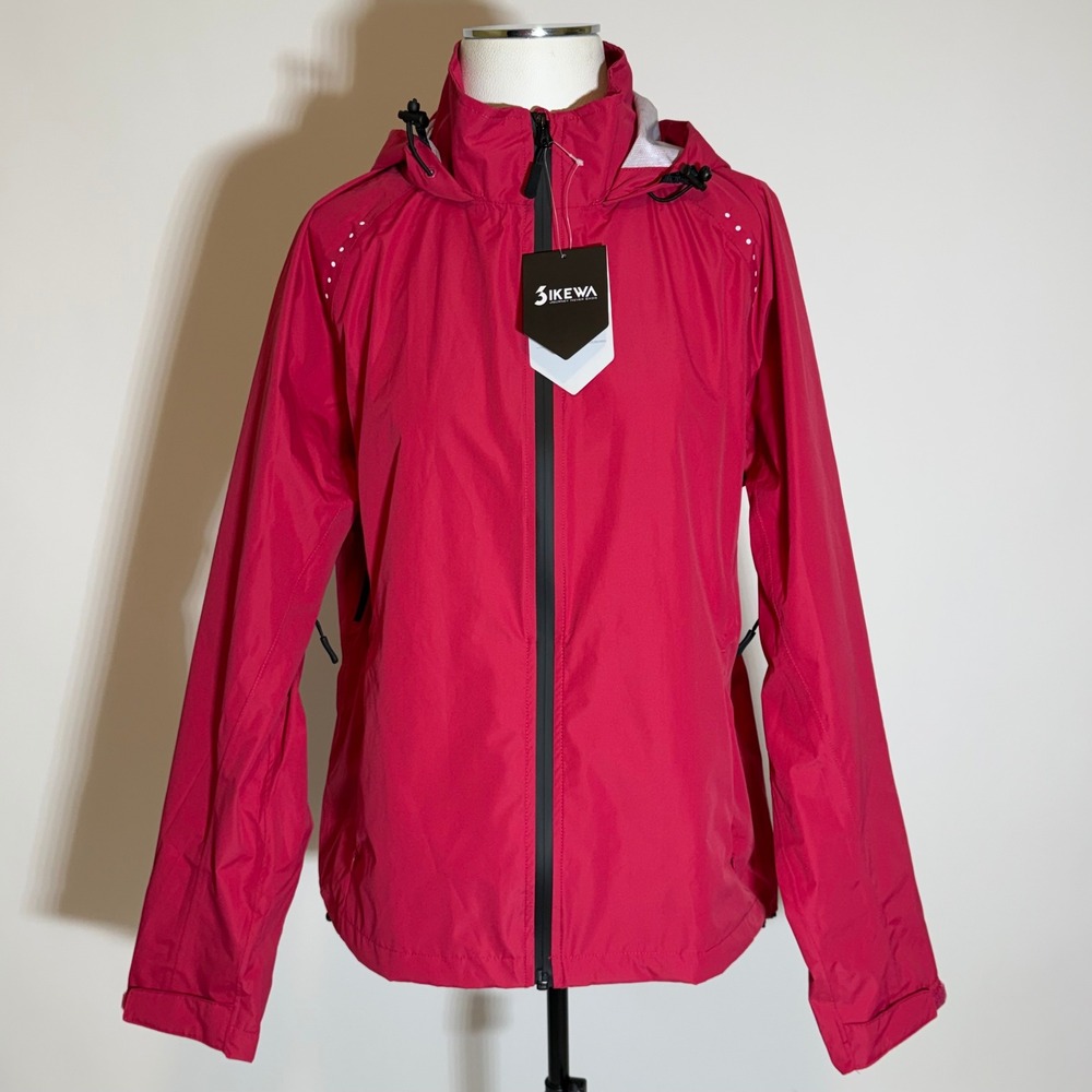 NWT Bikewa Pink Lightweight Hooded Rain Jacket Raincoat Windbreaker Womens Large